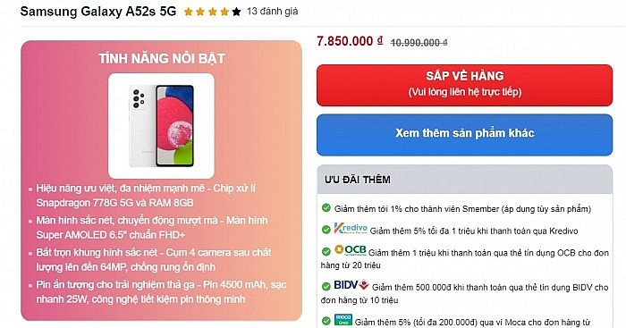 Samsung Galaxy A52s giảm giá sốc, các fan 