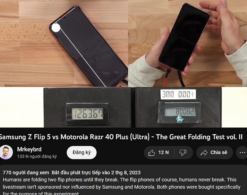 Thử nghiệm độ bền của điện thoại gập Galaxy Z flip5 và Motorola Razr 40 Ultra