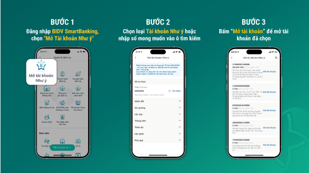 Thao tác mở Tài khoản Như ý trên ứng dụng BIDV SmartBanking