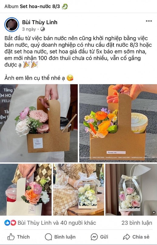 Set hoa tươi - nước uống được nhiều người săn đón.