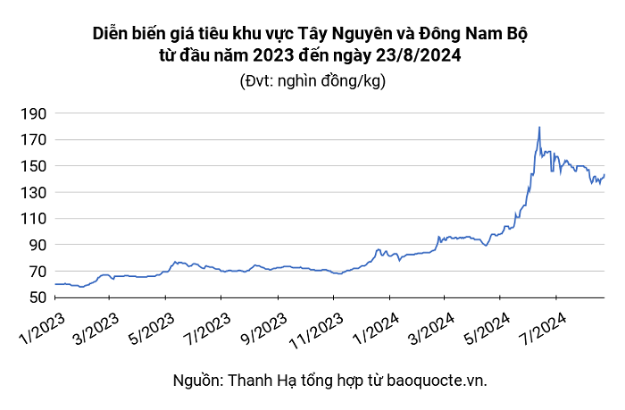 Giá tiêu trong nước giữ ổn định sau 5 ngày tăng mạnh