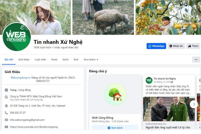 Ảnh chụp màn hình trang “Tin nhanh Xứ Nghệ”.