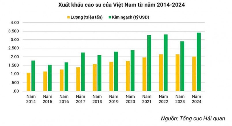 Xuất khẩu cao su kỳ vọng tiếp tục tăng trưởng trong năm 2025