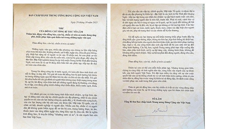 Thông điệp nhân ái từ Tổng Bí thư Tô Lâm giữa mùa mưa lũ miền Trung