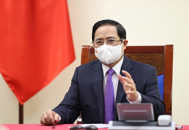 Thủ tướng Phạm Minh Chính đề nghị doanh nghiệp hai nước cần tận dụng cơ hội trong khuôn khổ CPTPP (Ảnh: Bộ Ngoại giao)