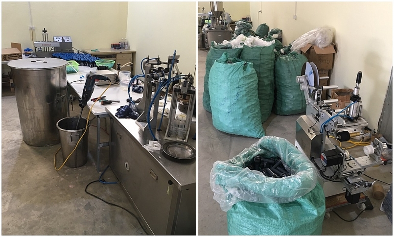 Rất nhiều công cụ, phương tiện, máy móc và nguyên vật liệu bị lực lượng chức năng tạm giữ để phục vụ quá trình điều tra