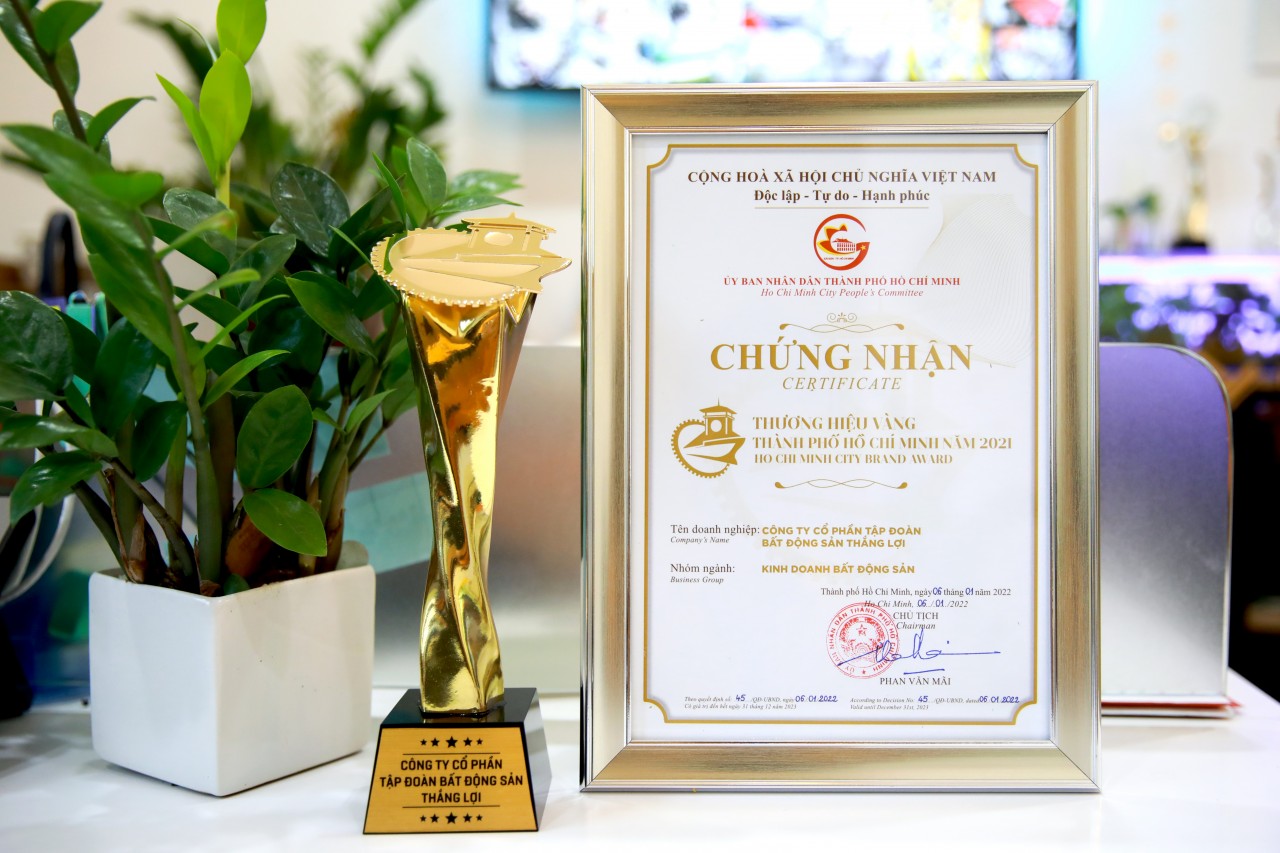 Tập đoàn BĐS Thắng Lợi vinh dự nhận giải thưởng “Thương hiệu vàng Tp.HCM 2021”