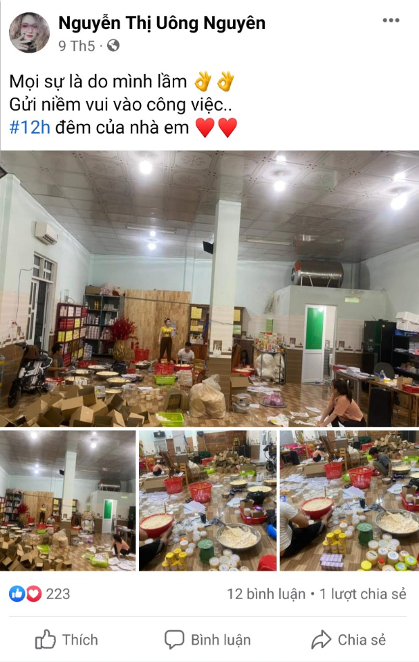Tài khoản facebook Nguyễn Thị Uông Nguyên liên tục đăng tải các bài viết kèm hình ảnh về việc sản xuất và rao bán kem trộn