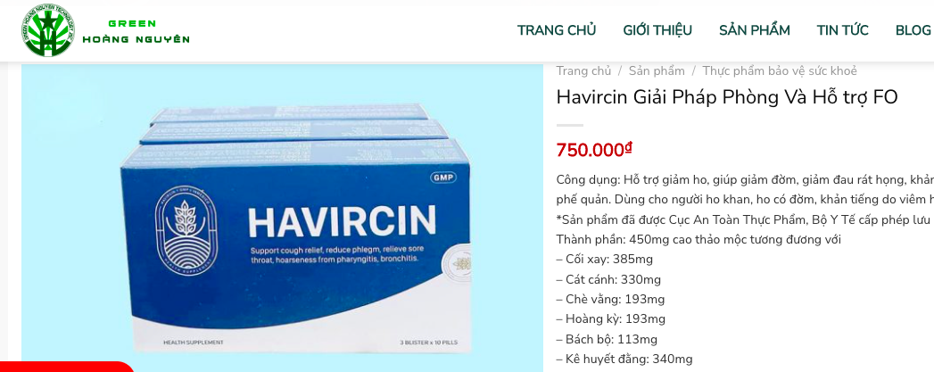 Viên uống HAVIRCIN vẫn quảng cáo dễ gây hiểu nhầm dù bị Cục ATTP cảnh báo